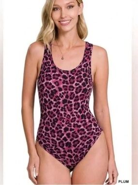 Zenana Outfitters Plum Leopard Bodysuit